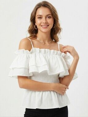 NEW White Ruffle Off-Shoulder Top Size M